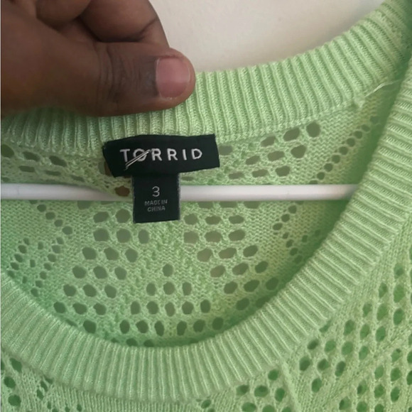 Torrid Paradise Green Pointelle Open Crochet style Sweater Breathable - Picture 4 of 6